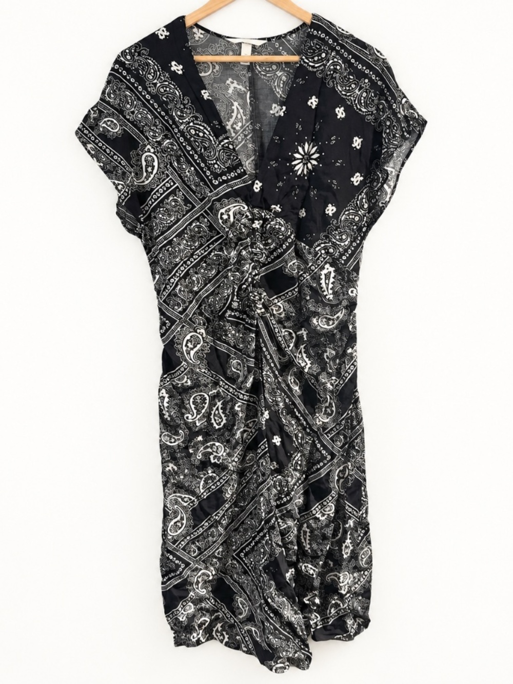 H&M Paisley Bandana Print Ruched Midi Dress Large